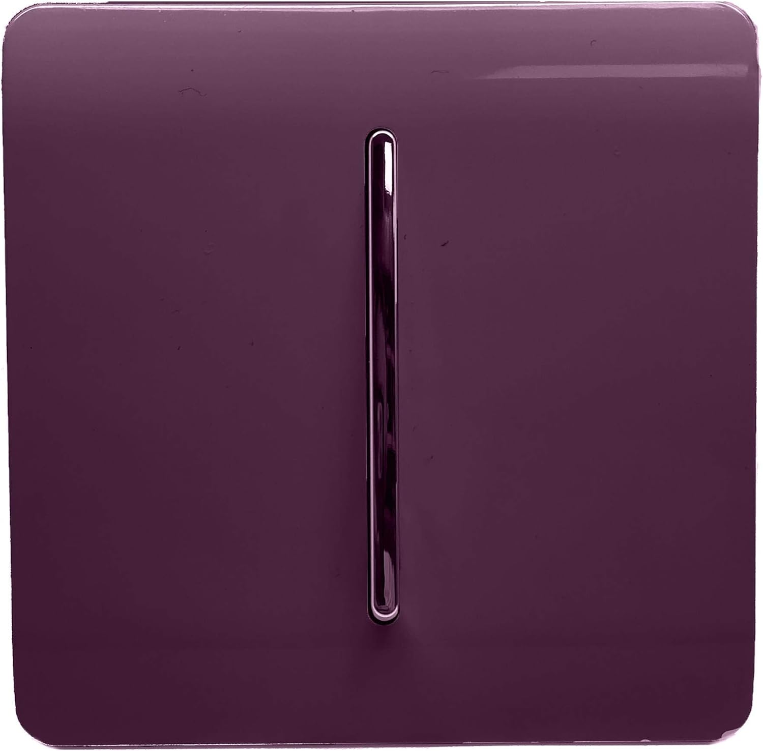 Trendi 1 Gang 2 Way 240V Screwless Raised Front Plate Plastic Artistic Modern Glossy 10 Amp Chrome Rocker Single Electrical Wall Light Switch Plum Purple
