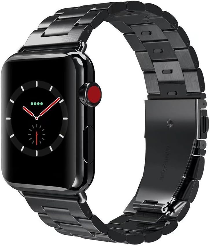 Casok Apple Watch Band, Stainless Steel Watch Band Replacement Band with Double Button Folding Clasp (Easy Move Links) for Apple Watch Series 3/Series 2/Series 1 and All Models (38MM Black)