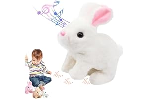 Teotopoa Bunby - My Realistic Bunny Toy,Vitality Bliss Bunny,Hopping Bunny Toy,Rabbit Plush Interactive Toys,Wiggle Ears Twitch Nose,Electric Rabbit Toys with Sounds and Movements(White)