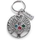 Custom Family Tree Keychain with Birthstone Charms, Gift for Mom or Gift for Grandma