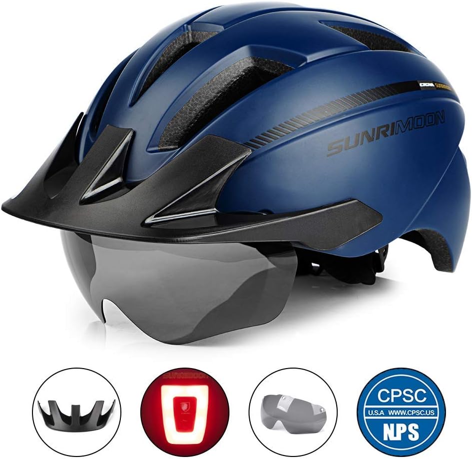 SUNRIMOON Adult Bike Helmet with Rechargeable USB Light, CPSC Certified