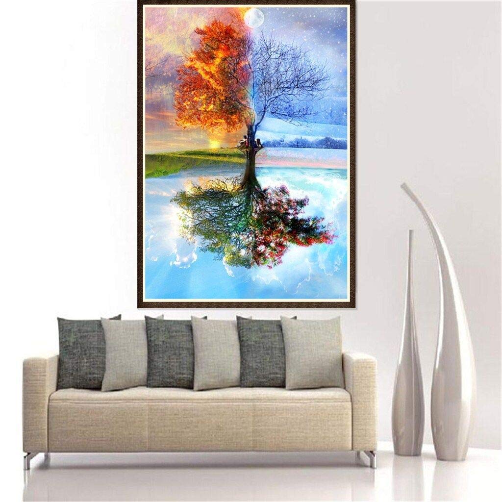 5D Diamond Painting,Rhinestone Diamond Embroidery Paintings Pictures DIY Paint with Diamonds Arts Craft for Home Wall Decor Full Drill 30 x 40cm (Season Tree)