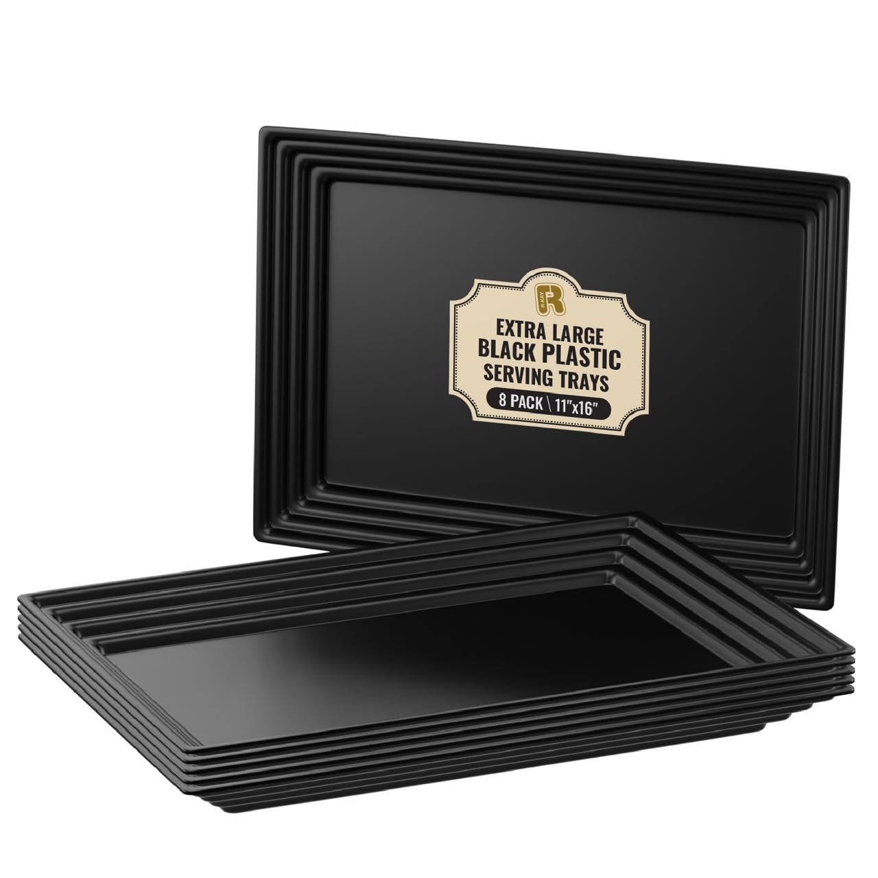 Photo 1 of 8 Pack Extra Large Plastic Serving Trays for Party - 16 x 11 Black Large Serving Tray - Heavy Duty Black Plastic Trays for Food - Rectangular Party Serving Trays and Platters
