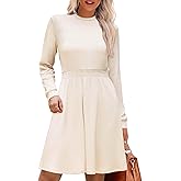 Allegra K Long Sleeve Dress for Women's Fall A-Line Ribbed Knit Crew Neck Midi Sweater Dresses