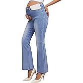 Huukeay Women's Maternity Flare Jeans Over The Belly Stretchy Bell Bottoms Casual Denim Pregnancy Pants Elastic Inset Panel