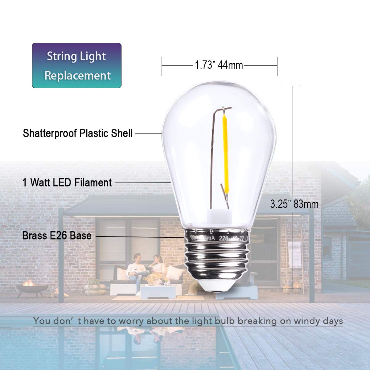 30Pack S14 Edison Light Bulbs LED 1W, Shatterproof