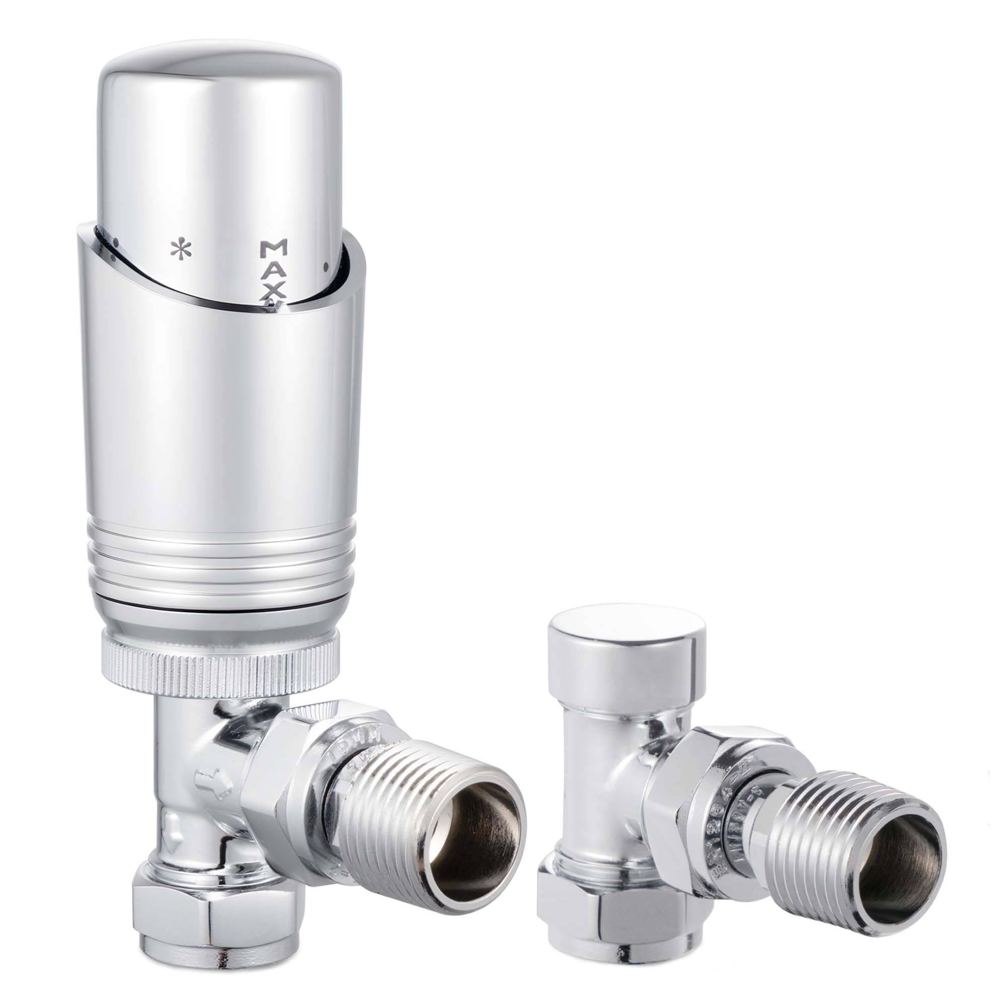 VANCOCO Chrome Thermostatic Radiator Valve 1/2"×15mm Angled with Lockshield, Thermostat TRV Set, H62 Brass, Energy Saving