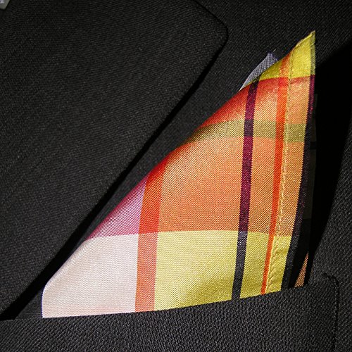 Yellow Red Plaid Silk Pocket Square - Full-Sized 16"x16"