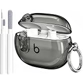Beats Studio Buds/Studio Buds Plus Case Cover Clear 2021/2023 Men Lock Clip with Clean Kit, GARTOO Protective Case and Clean Pen Compatible with Beat Studio Bud Plus for Women Girls Kids Clear Black