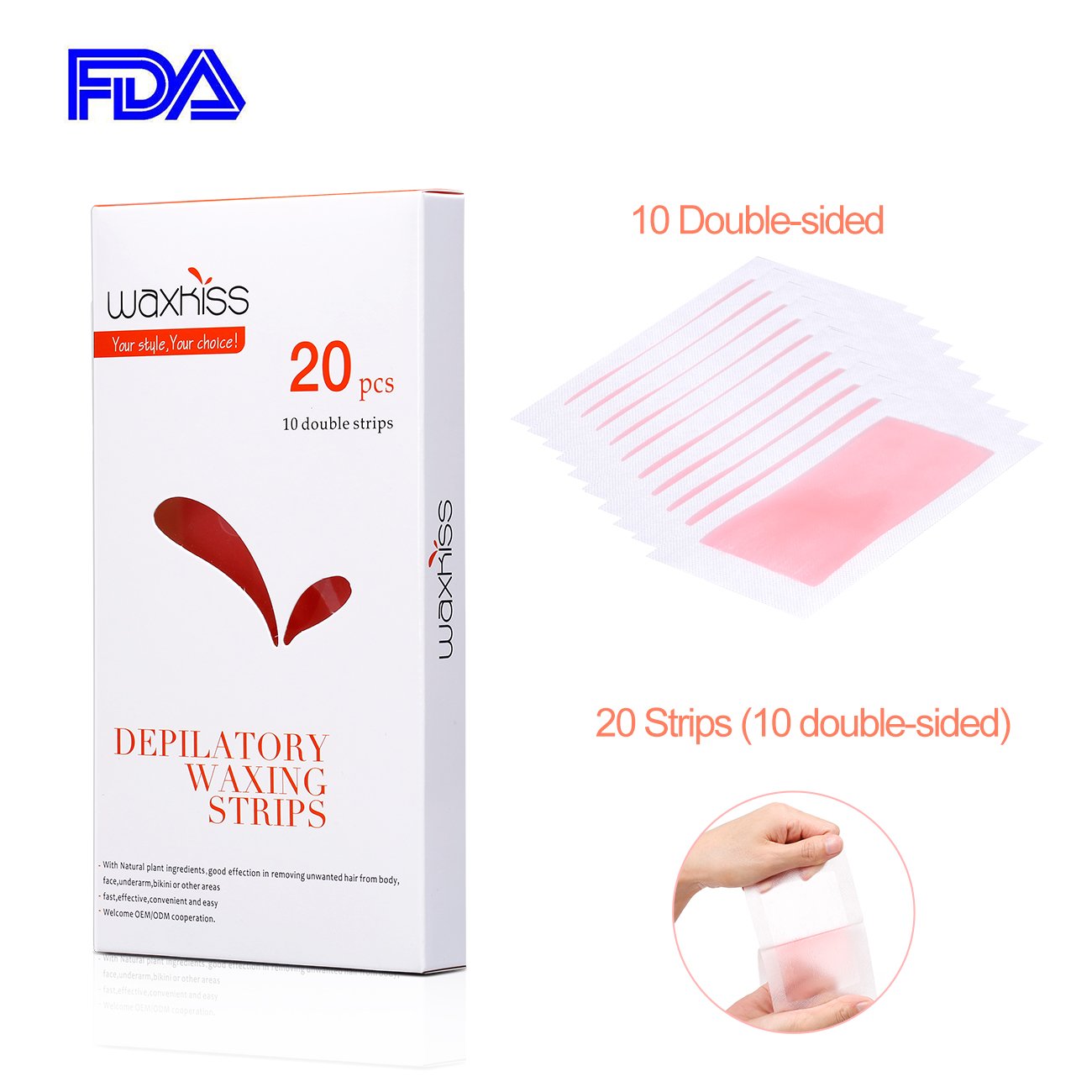 Waxkiss Cold Waxing Strips with FDA to Remove Hair for Face Armpit Legs Bikini and Any Undesired Body Hair Waxing Paper Exfoliating 20 Counts Rose