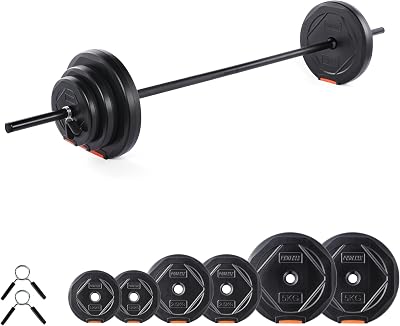 Phoenix Fitness 20kg Adjustable Barbell Set 25mm Knurled Bar Vinyl Plates