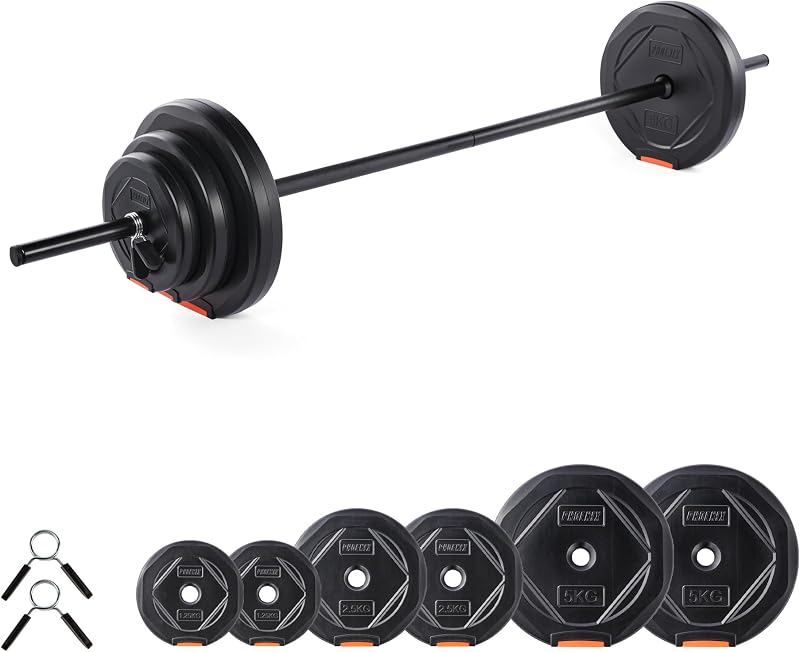 Phoenix Fitness 20kg Adjustable Barbell Set 25mm Knurled Bar Vinyl Plates