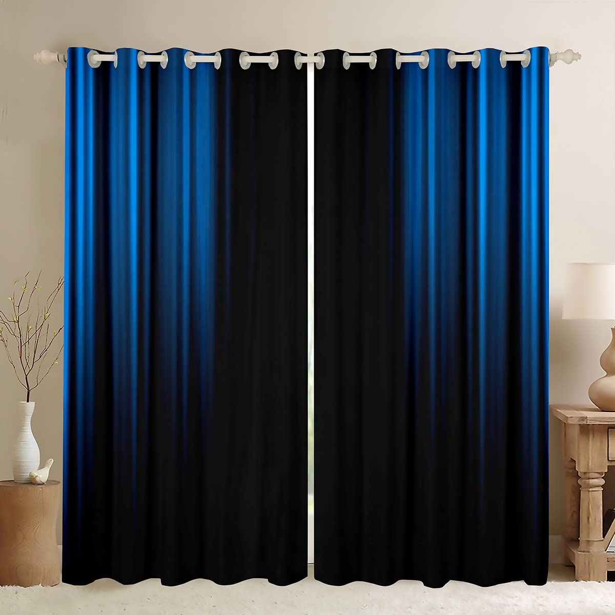 Abstract Ombre Curtains Kids Girls Boys Teens Navy Blue and Black Window Curtains for Bedroom Living Room,Gradient Window Treatment W52*L63 Inch