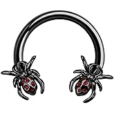 BodyBonita Septum Rings for Women Men 16G, 316 Surgical Steel Horseshoe Halloween Nose Ring Hoops, Spider Pumpkin Helix Daith Conch Piercing Jewelry Cartilage Earrings Red CZ 10mm Black