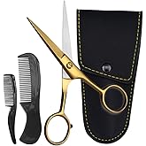 Ontaki 5" Professional German Beard & Mustache Scissors with 2 Comb & Carrying Pouch for Men - Bevel Edge for Precision - Fac
