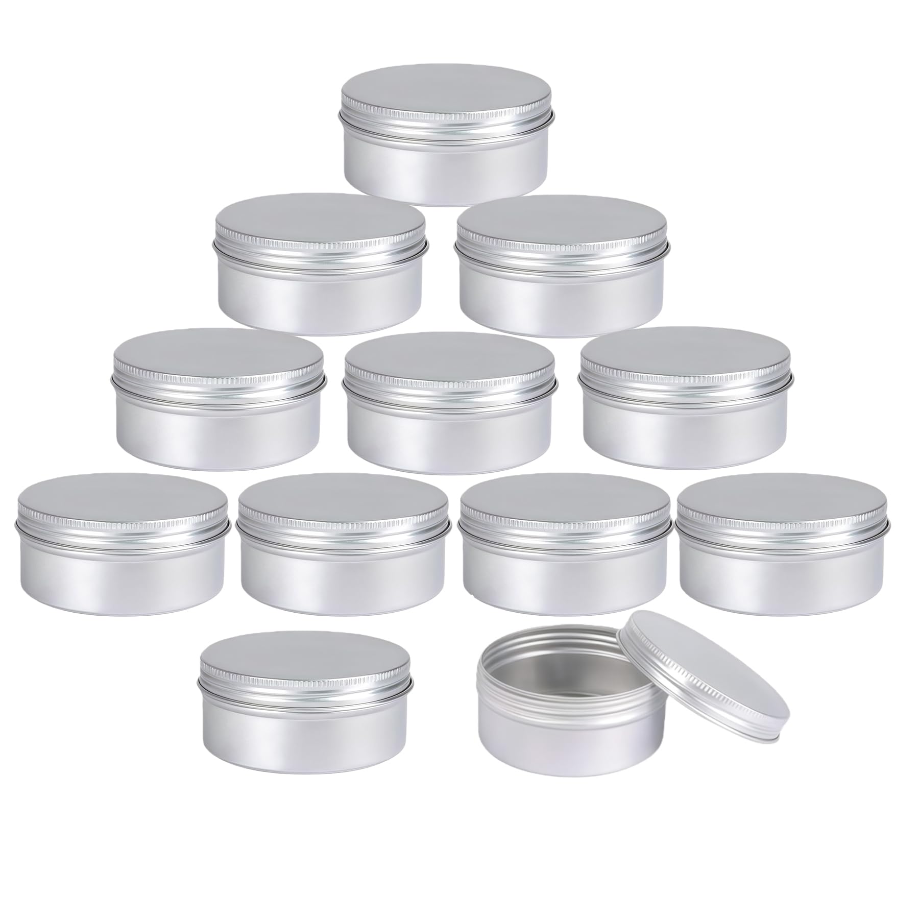 12PCS 100ml/3.3oz Round Aluminum Cans Screw Lid Metal Tins Jars Empty Silver Aluminum Tin Jars Cosmetic Sample Storage Jars Slip Slide Containers for DIY Crafts Candles Making Tea Spices Lip Balms