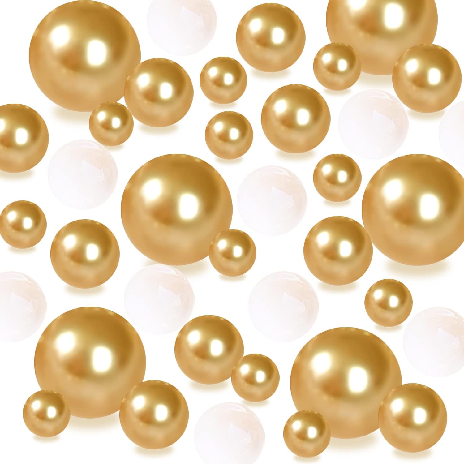 Vase Fillers - Cymtoo 140 Pieces Pearl for Vase Filler No Hole Pearl Beads for Vase Makeup Beads for Brushes Holder for Home Wedding Decor 10/14/20mm (Gold)