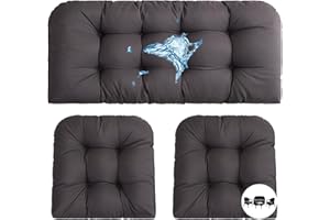 LFNOONE 3 Piece Set of Wicker waterproof Chair Cushions,Outdoor/Indoor Thickened and Durable Patio Chair Loveseat Cushion Sets,1 Loveseat bench cushion,43”x20” & 2 U-Shape Chair Cushion 19”x19” & Grey