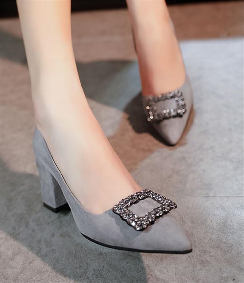 COLOV Sweet Shallow Mouth Rhinestone Pointed Toe Metal Buckle Soft Ballet Flats Shoes