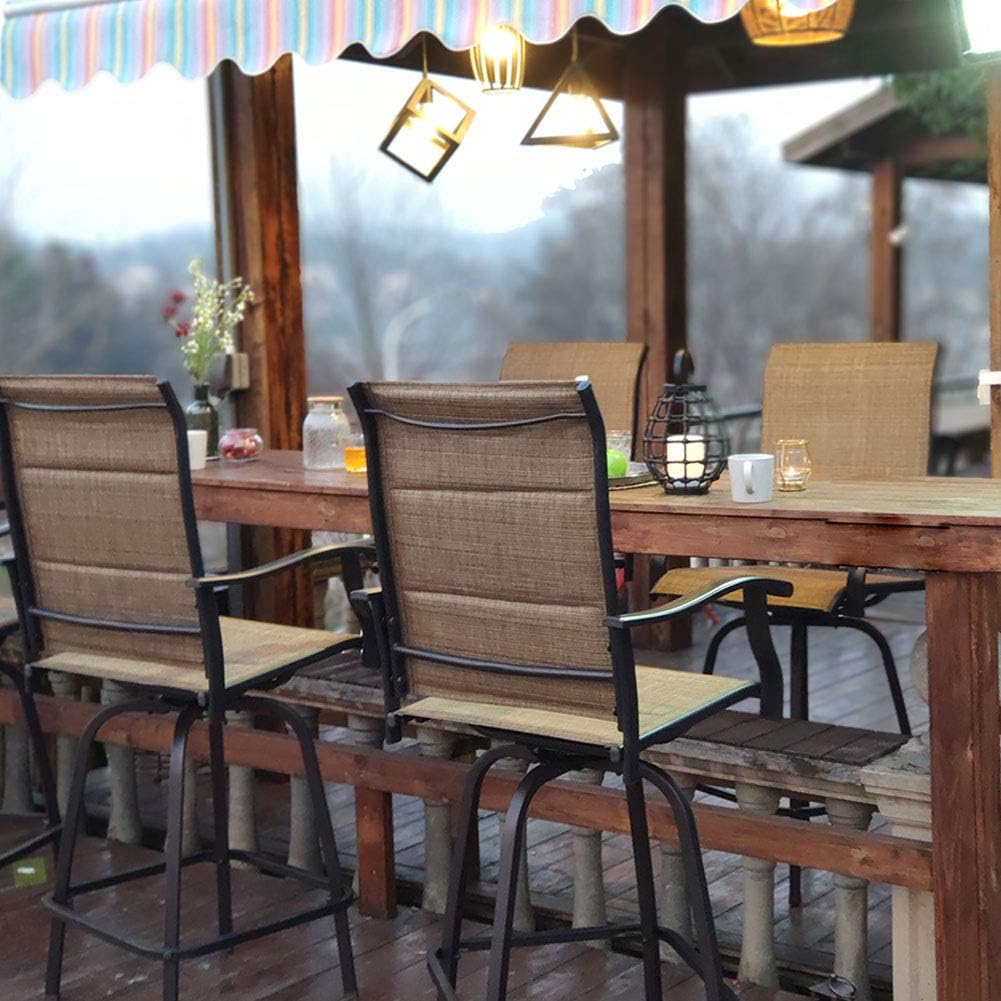 PHI VILLA Patio Swivel Bar Stools Set of 2, Outdoor Bar Height Patio Stools & Bar Chairs with High Back and Armrest, All-Weather Textilene Patio Furniture for Deck Lawn Garden: Garden & Outdoor