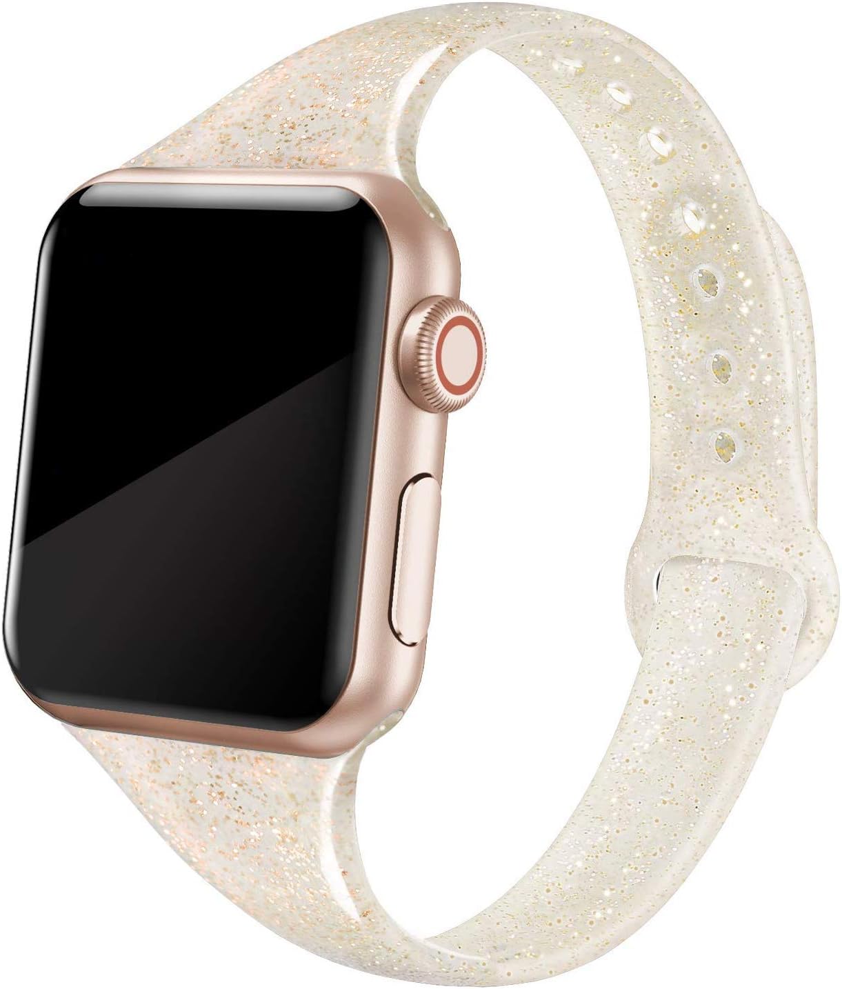 PARMPH Silicone Strap Compatible With Apple Watch Strap 38mm 40mm，Shiny Glitter Soft Slim Narrow Small Thin Replacement For Iwatch Strap Band Series 5/4/3/2/1 Sport Edition Women, Glistening Lemon