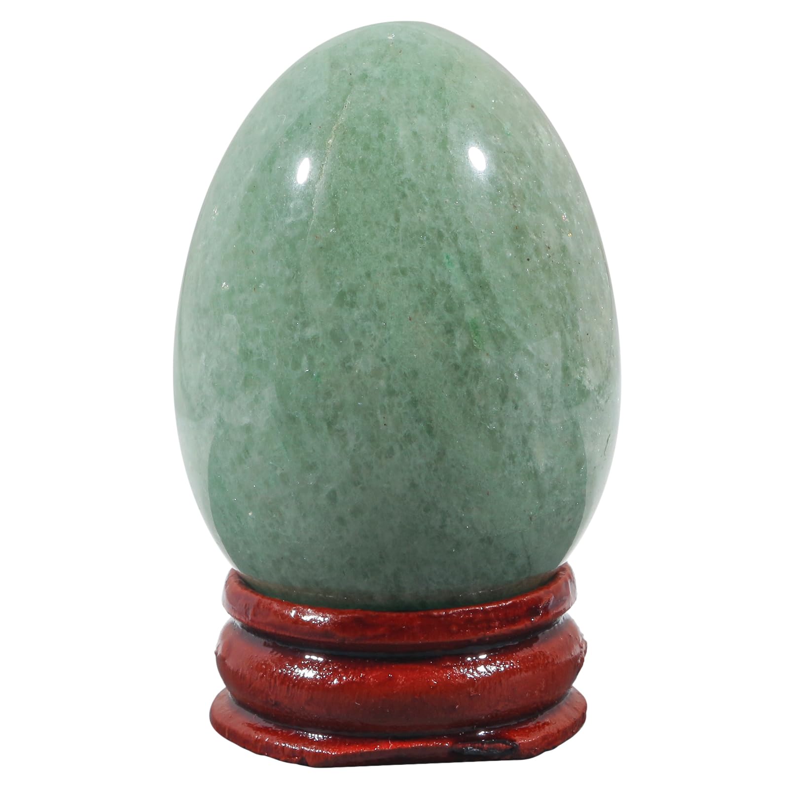 Ladeukoi Stone Egg Figurine, Polished Healing Crystal Easter Eggs Sphere Sculpture with Wood Stand, Natural Green Aventurine, 1.8"