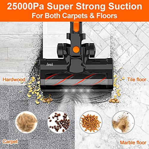 INSE Cordless Vacuum Cleaner, 25Kpa Powerful Stick Vacuum, 6in1