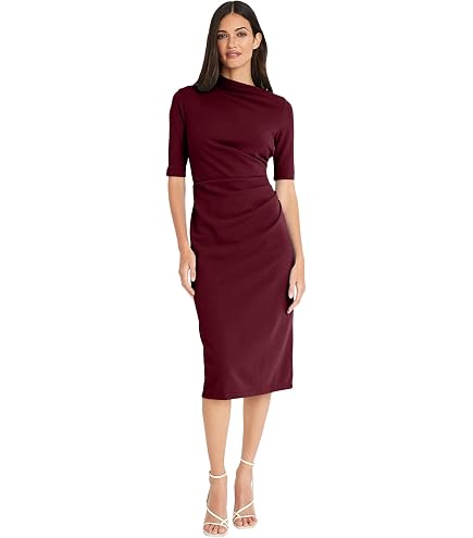 maggy london burgundy dress Women's Dresses Short Sleeve Double Pleat Midi Dress, Arresting burgundry, 6 at Amazon Women's Clothing store Sheath dress Short Denim Tank Dress INV-408314 half sleeves Color:Black/Multi