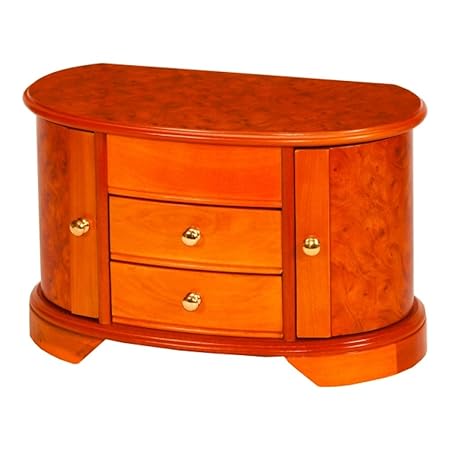 Burl Wood Oak Finish Jewellery Box Mini Wardrobe With Side Opening