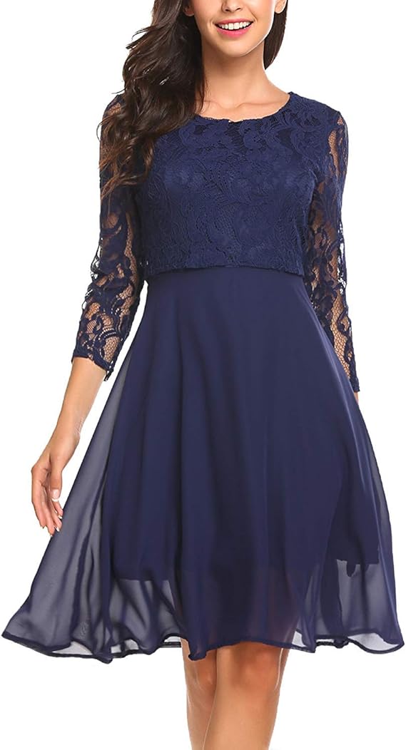 Damen Elegant Chiffonkleid Cocktailkleid Ballkleid Stil 4 Abendkleid Einfacher 3 Arm Mit Spitzen ...