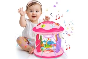 Aboosam Baby Girl Toys 6-12 Months: Babies Ocean Rotating Light Up Musical Toys 12-18 Months Crawling Learning Infant Toy for Toddlers 1 2 3 Years Old Baby Girl (Pink)