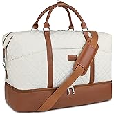 Stuery Travel Bags for Women: 21" Large Weekender Bags for Women with Shoe Compartment, Overnight Duffel Tote for Carry on Weekend Travel Business Trip Airplane Traveling, Gym (White Brown)