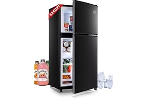 KRIB BLING 3.5 Cu.Ft Refrigerator 2 Door 7 Level Adjustable Thermostat Control Top-Freezer Refrigerator Lock Fresh Energy Saving Black (KB03-FLS-80-BLACK)