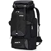Lawaia 70L Hiking Backpack Rucking Camping Lightweight Backpacking Outdoor Travel Bag Trekking Back Pack Large Capacity Backpacks Climbing Trail Backpack for Men Women- Black