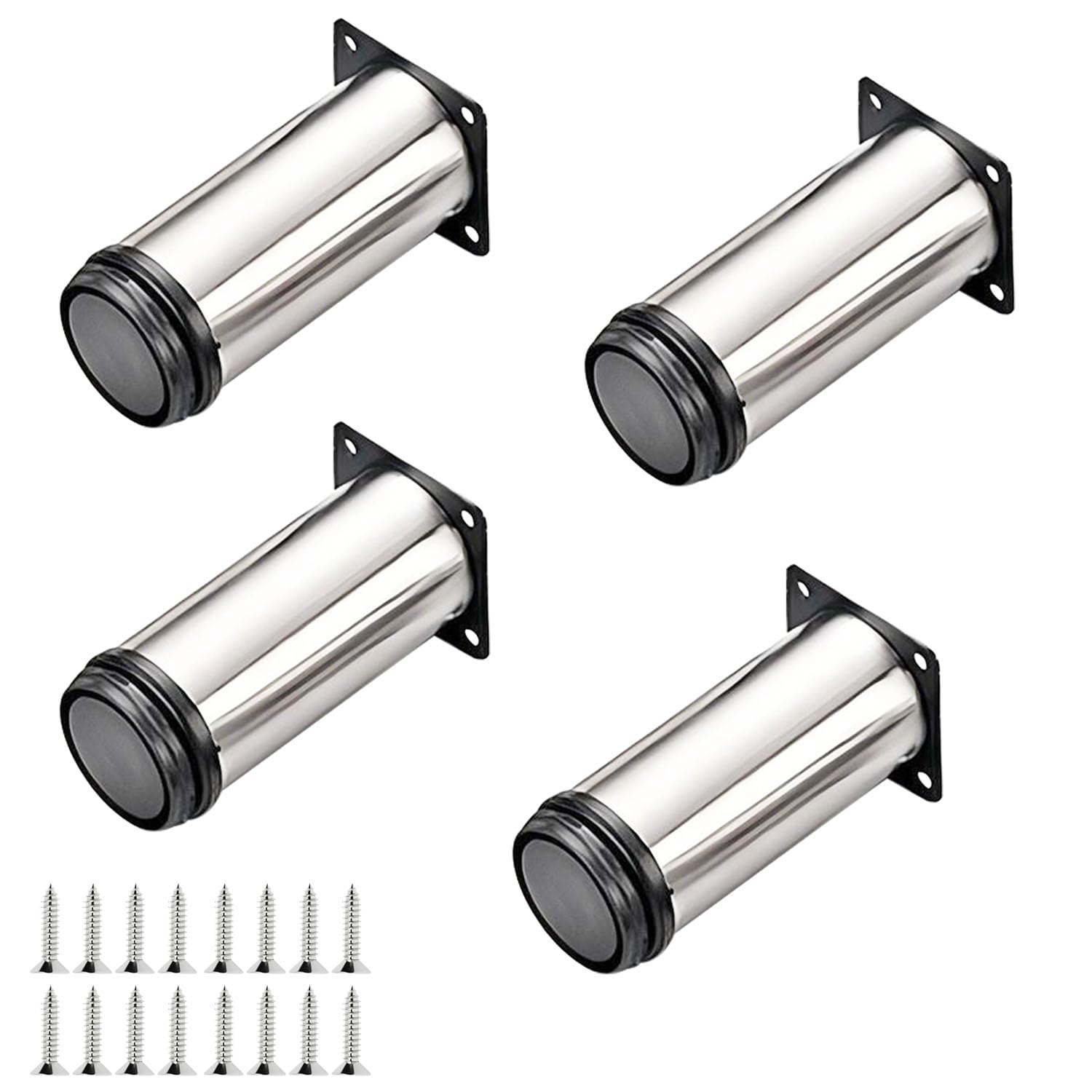 Qrity 4x Adjustable Furniture Legs, Total 150-165mm Cabinet & Table Feet, Silver Chrome Finish, Heavy Duty Metal Legs for Kitchen, Bedroom, Office — image 1