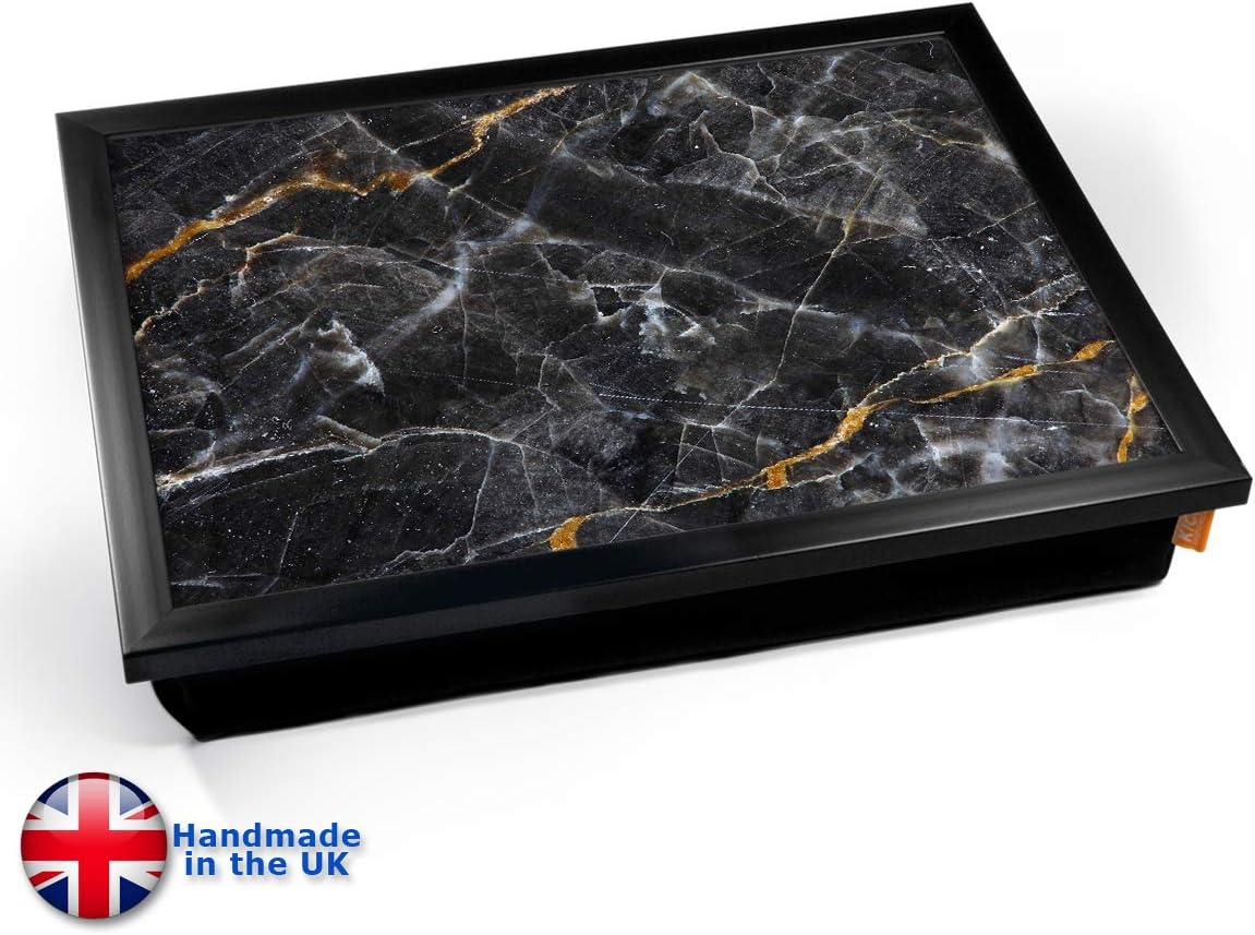 KICO Black Onyx Marble Print Cushioned Lap tray Breakfast Bed Lap Tray Desk - Black Frame