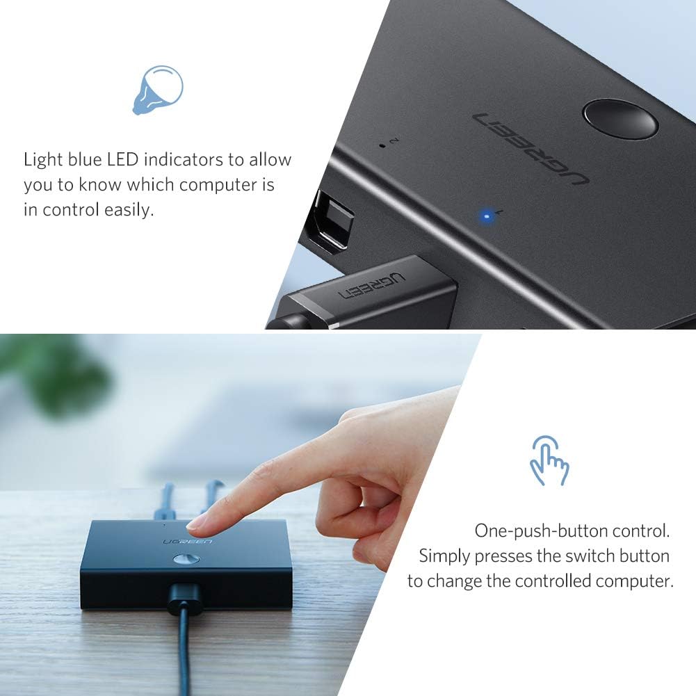 UGREEN USB 2.0 Switch 2 in 1, USB Switch 2 Inputs and 1 Output - Image 5