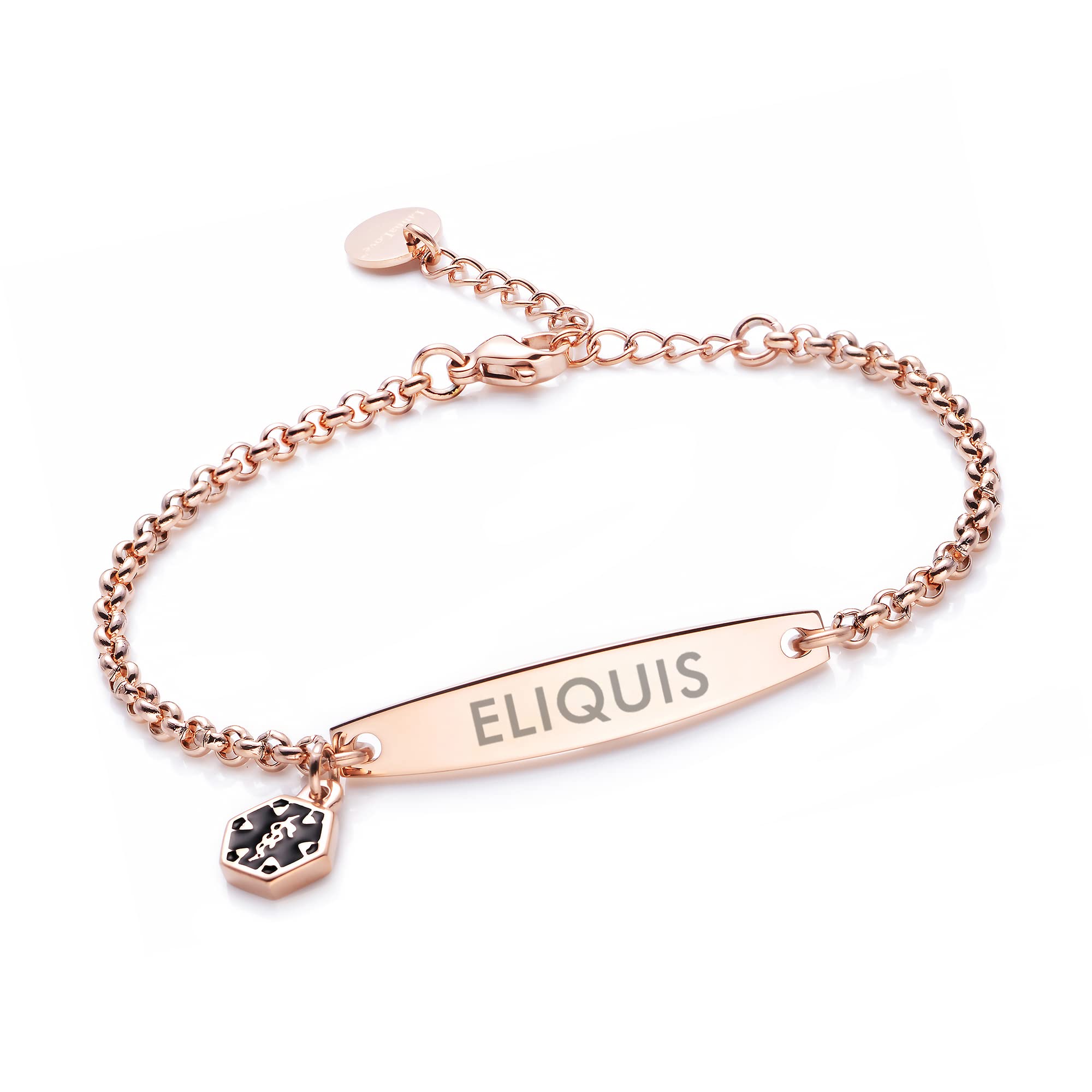 LinnaLove-Rose gold Simple Rolo chain allergic Medical alert bracelet for Women-ELIQUIS