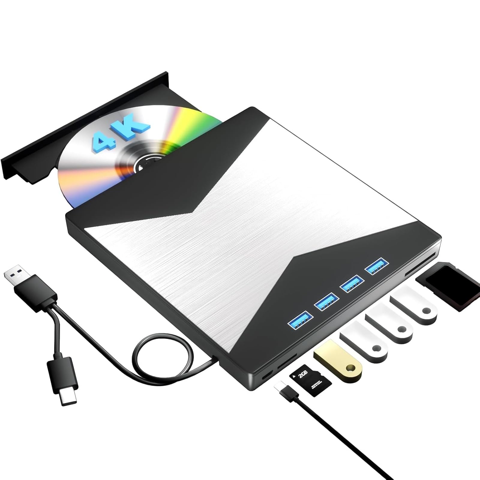 Photo 1 of External Blu Ray Drive, 4K Portable Blu Ray Burner USB 3.0 Type-C UHD BD Player with SD/TF Port, CD/DVD Burner R/W 3D Blu Ray Drive, External 4k Blu Ray Drive Compatible with Windows Mac OS Laptop