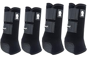 YOEYANG HAENJA Classic Equine Medium Horse Front Hind Sports Boots 4 Pack Black.