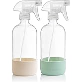 Vine Creations Clear Glass Spray Bottles with Silicone Sleeve, 16oz Refillable Empty Bottle for Cleaning Solutions, Water Spr