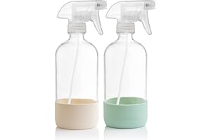 Vine Creations Glass Spray Bottles for Cleaning Solutions, Clear Glass Spray Bottle with Silicone Sleeve, 16 oz Empty Spray Bottles for Cleaning, Plant Spray Bottle, Cleaning Spray Bottle - 2 Pack