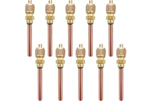 DXNQ 10 PCS Service Access Valve, 1/4" SAE×1/4" OD×2.95" Stem Brass and Copper Air Conditioner Service Valve, HVAC Access Valve for Home Refrigeration Repair, Car Accessories