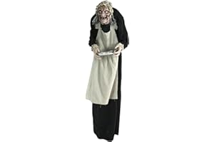 Haunted Hill Farm Life-Size Halloween Animatronic, Scary Talking Zombie Maid with Touch Activated Lights and Sounds, Battery Operated Indoor or Covered Outdoor Halloween Decorations for Home