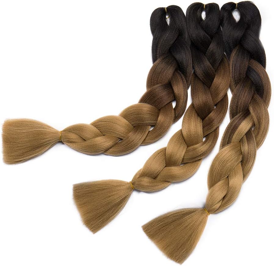 Ombre Jumbo Braiding Hair 24 Inch 5Pcs Synthetic Colorful Box Jumbo Braids for Crochet Twist Hair Extension Black to Auburn to Blonde - Image 4
