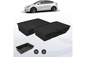 KropBom 2PCS Under Seat Storage Box Organizer with Lid for Tesla Model Y Accessories, Felt Texture Hidden Storage Tray Bins Box for Organizing Fit Tesla Model Y 2020 2021 2022 2023 2024