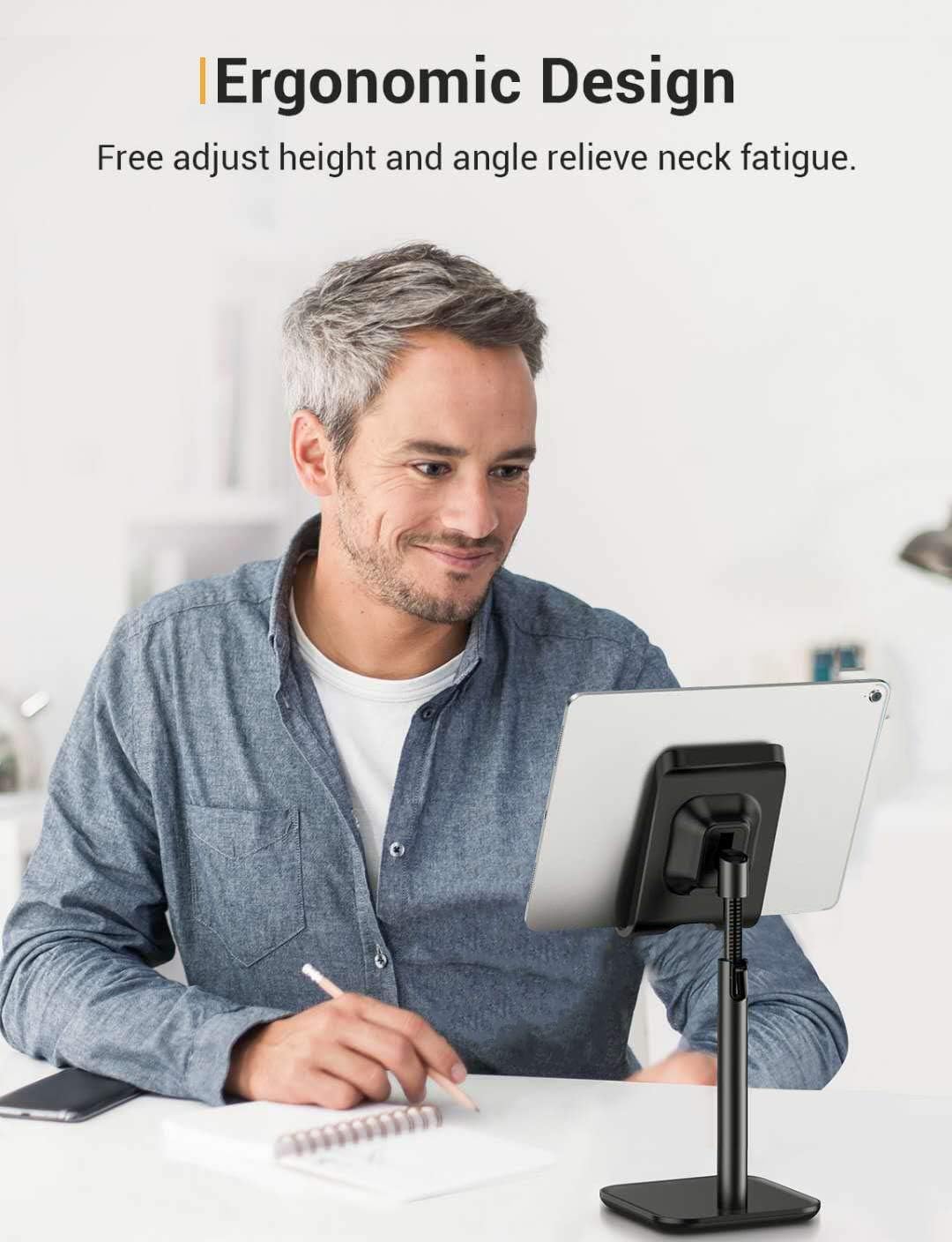 Cell Phone Stand for Desk, YIKA Upgraded Steady iPad Stand, Tablet Stand Holder, Height & Angle Adjustable, Thick Case Friendly, for All 4~11in Mobile Phones, Kindle, Tablet, iPad, Switch: Electronics