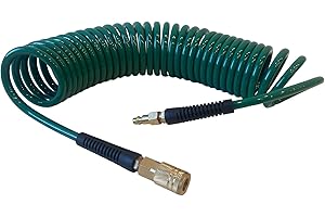 FURESN Air Hose 1/4 in x 25 ft, Polyurethane Recoil Air Compressor Hose, Flexible, Lightweight, with Bend Restrictor, 1/4” MNPT Fittings Brass Quick Coupler&Plug, for All Weather, 120 PSI (25FT, Green)