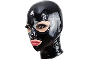KLVEU Black Latex Hood Mask Full Face Mask Riding Mask Hood Party Latex Mask