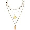 Sacina Layered Crystal Sun Necklace, Boho Hippie Summer Beach Necklace, Boho Hippie Jewelry, Christmas Jewelry Gift for Women